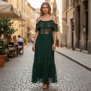 Green‎ Lace Dress By Fashion Nova Size XL Boho Western Prairie Sexy Cottage Cute
